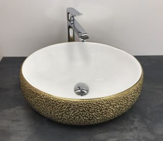 Раковина CeramaLux 433J бело-золотая 49 см