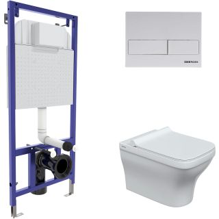 Комплект Berges 4в1 042455: инсталляция NOVUM кнопка L4 SoftTouch белая унитаз Strati Rimless сиденье Strati Slim SO