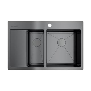 Мойка кухонная Omoikiri Akisame 78-2-GM-R нерж.сталь/вороненая сталь