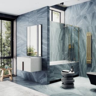 Шторка на ванну MaybahGlass MGV-656-3 69см золото