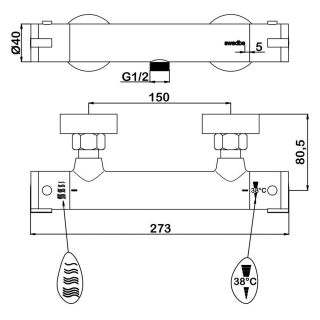 Смеситель для душа Swedbe Mercury 9025B термостатический чёрный