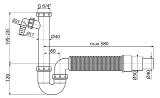 Сифон для мойки AlcaPlast трубчатый с накидной гайкой 6/4"  подводкой и гофрой A83-DN50/40