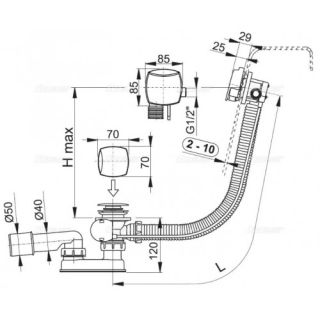 Слив-перелив для ванны AlcaPlast с напуском воды через перелив клик-клак 57см металл-пластик хром A508KM