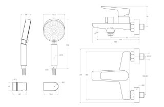 Смеситель для ванны и душа в комплекте с ручным душем, шлангом и держателем BelBagno ANCONA-VAS/DFS-CRM