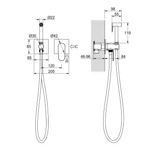 Гигиенический душ со смесителем Aquatek Оберон AQ1220BG шлифованное золото