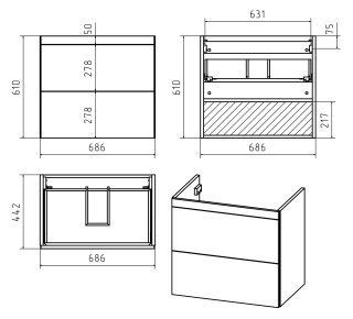 Подвесная тумба под раковину Misty Атлантик 70 см белый