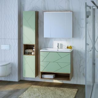 Зеркальный шкаф с подсветкой Бриклаер Кристалл 4627125417238 75 см дуб гранж песочный