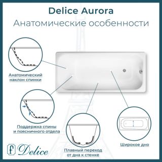 Ванна чугунная Delice Aurora DLR230606R 170x75 с отверстиями под ручки