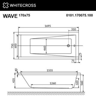 Гидромассажная ванна WHITECROSS Wave 0101.170075.100.NANO.GL 170x75 см Nano золото