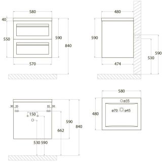 Подвесная тумба под раковину Art&Max Platino 58см светло-зелёный матовый AM-Platino-580-2C-SO-MM