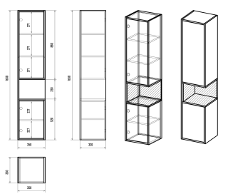 Подвесной шкаф - пенал Brevita Bergen BER-05035-02-19-ПоЛ левый 35см дуб Галифакс олово/чёрный