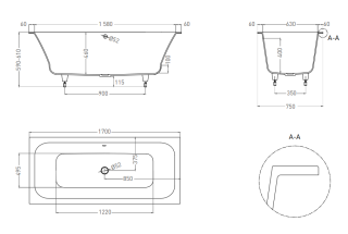 Ванна из искусственного камня Salini Orlanda Axis S-Stone 103223MRH 170x75см RAL снаружи