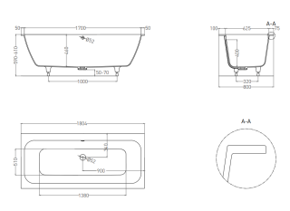Ванна из искусственного камня Salini Orlanda Axis S-Sense 103212MRF 180x80см RAL полностью