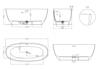 Ванна из искусственного камня Salini Alda S-Stone 101923MRF 160x80см RAL полностью