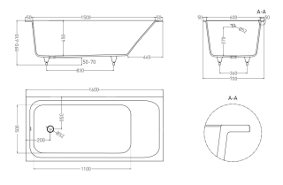 Ванна из искусственного камня Salini Orlanda S-Sense 102015GRF 160x70см RAL полностью