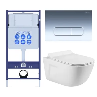 Комплект SET AQUATEK ДИВА-016 4в1 унитаз с инсталляцией кнопкой и сиденьем микролифт