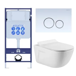 Комплект SET AQUATEK ДИВА-015 4в1 унитаз с инсталляцией кнопкой и сиденьем микролифт