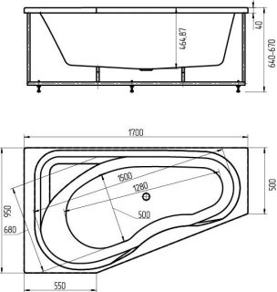 Акриловая ванна Aquatek Медея MED180-0000037 170х95 см левая с фронтальным экраном вклеенный цельносварной металлический каркас