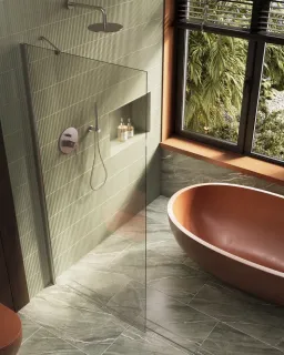 Душевая перегородка в профиле by Deonria P-195-79-8-T-HM 79см хром матовый/прозрачный