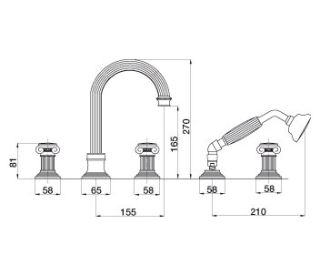 Смеситель на борт ванны с выдвижным душем и переключателем Cezares APHRODITE-BVD-02-Sw