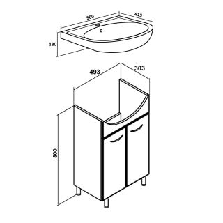 Тумба под раковину Runo  (под умывальник Уют 50) Уют 50 (00000000065)