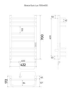 Полотенцесушитель электрический Indigo Brace Euro Lux LCBELE70-40BRRt 70x40 см чёрный муар