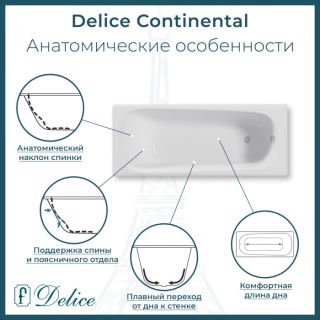 Ванна чугунная Delice Continental DLR230640R-AS 120х70 с отверстиями под ручки и антискользящим покрытием