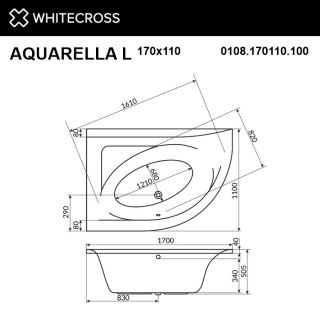 Гидромассажная ванна WHITECROSS Aquarella 0108.170110.100.RELAX.BR левая 170x110 см Relax бронза