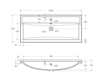 Раковина из искусственного мрамора 100 см CEZARES CZR-1000/450-LV-MR-FS
