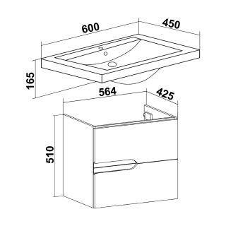 Тумба под раковину Runo  (под умывальник Como 60) Стокгольм 60 (00-00001123)