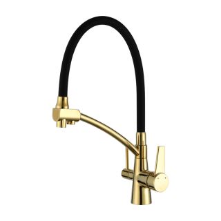 Смеситель для кухни Gappo G4398-13 с фильтром под питьевую воду золотой сатин/чёрный