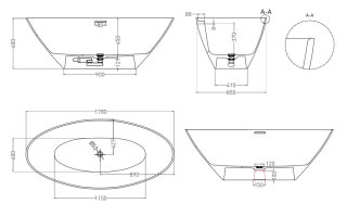 Ванна из искусственного камня Salini Diva S-Sense 102211GRH 178x85см RAL снаружи