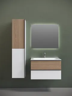 Подвесная тумба под раковину Sancos Delta DL80W 80см дуб светлый/белый