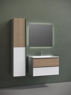 Подвесная тумба под раковину Sancos Delta DL80W 80см дуб светлый/белый