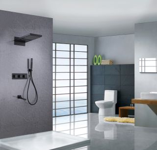 Душевая система ABBER Daheim AF8253B с термостатом чёрный матовый