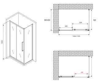 Душевой уголок ABBER Schwarzer Diamant AG30110H-S60 110x60см хром