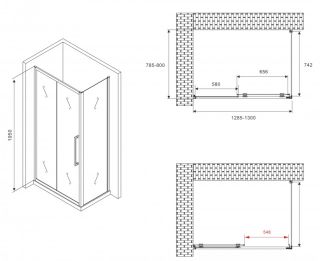 Душевой уголок ABBER Schwarzer Diamant AG30130BMH-S80BM 130x80см чёрный