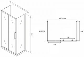 Душевой уголок ABBER Schwarzer Diamant AG30150BH-S75B-S75B 150x75см чёрный