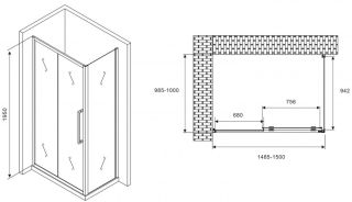 Душевой уголок ABBER Schwarzer Diamant AG30150H-S100 150x100см хром
