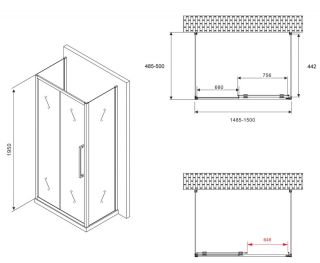 Душевой уголок ABBER Schwarzer Diamant AG30150H-S50-S50 150x50см хром