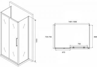 Душевой уголок ABBER Schwarzer Diamant AG30150MH-S75M-S75M 150x75см хром