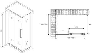 Душевой уголок ABBER Schwarzer Diamant AG30160MH-S100M 160x100см хром