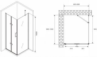 Душевой уголок ABBER Zart AG08070P-S101 70x100см хром