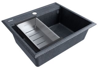 Комплект Paulmark: мойка Stepia 60 и коландер Advance PM115951-DG+A375-BS графит/брашированная нержавеющая сталь