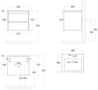 Подвесная тумба под раковину Art&Max Family 58см цемент Family-580-2C-SO-CV