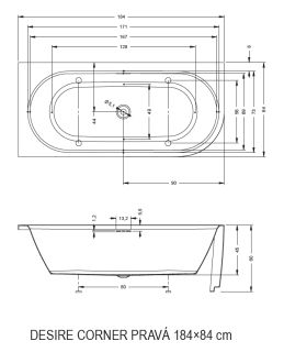 Акриловая ванна Riho Desire Corner Glossy Sparkle System LED B087004005 R 184x84см с аэромассажем и подсветкой белый