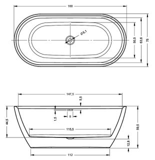Акриловая ванна Riho Inspire Velvet B091001220 160х75см чёрный матовый/белый матовый