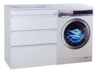 Напольная тумба под раковину Misty Фостер под стиральную машину 70см с тремя ящиками белый