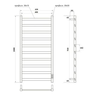 Полотенцесушитель электрический APEXTERMO Galaxy GL00104WM 1000x400 белый матовый