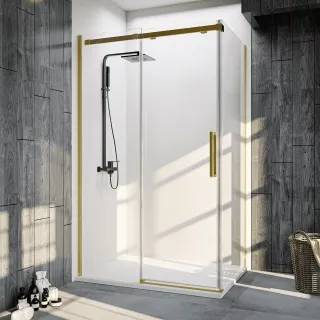 Душевой уголок Veconi Rovigo RV-070G, 1600х800х1950, брашированное золото, стекло прозрачное